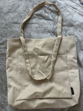 Amazon Beige Corduroy Tote Bag with Front Pocket